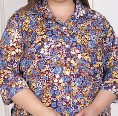 Plus Size Maroon Poly crepe Floral Print Co-ord Set -120051