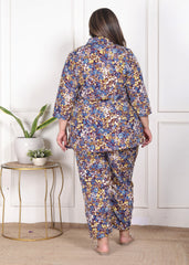 Plus Size Maroon Poly crepe Floral Print Co-ord Set -120051