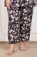 Plus Size Black Poly crepe Floral Print Co-ord Set -120054