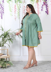 Plus Size Printed Women Green Tunic Dress-1300003