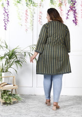 Plus Size Printed Women Green Tunic Dress-1300005