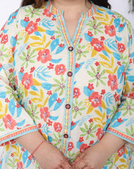 Plus Size Printed Women Off-White Tunic Dress-1300013