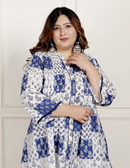 Plus Size Printed Women White Tunic Dress-1300015