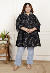 Plus Size Printed Women Black Tunic Dress-1300016