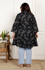 Plus Size Printed Women Black Tunic Dress-1300016
