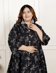 Plus Size Printed Women Black Tunic Dress-1300016