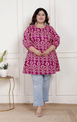Plus Size Printed Women Pink Tunic Dress-1300017