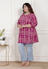 Plus Size Printed Women Pink Tunic Dress-1300017