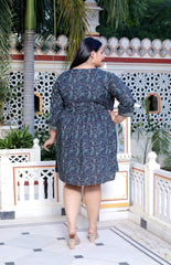 Plus Size Printed Women  Blue Tunic Dress-130022