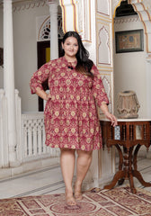 Plus Size Printed Women Maroon Tunic Dress-130024