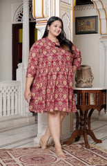 Plus Size Printed Women Maroon Tunic Dress-130024