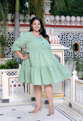 Plus Size Printed Women  Green Tunic Dress-130025