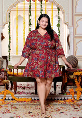Plus Size Printed Women Maroon Tunic Dress-130026