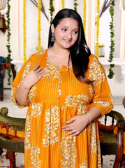 Plus Size Printed Women Mustard Tunic Dress-130027