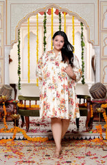 Plus Size Printed Women Off White Tunic Dress-130029
