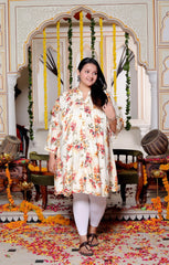 Plus Size Printed Women Off White Tunic Dress-130029