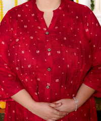 Plus Size Printed Women Red Tunic Dress-130032