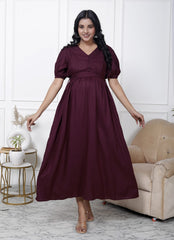 Regular Size Purple Solid Print Flared Maternity Gown-1400002