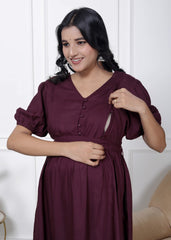 Regular Size Purple Solid Print Flared Maternity Gown-1400002