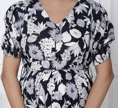 Regular Size Black Floral Print Flared Maternity Gown-1400004