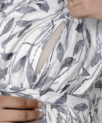 Regular Size White Floral Print Flared Maternity Gown-1400005