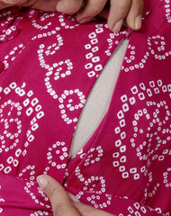 Regular Size Pink Bandhani Print Flared Maternity Gown-1400007