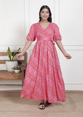 Regular Size Pink Floral Print Flared Maternity Gown-1400010