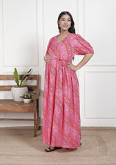 Regular Size Pink Floral Print Flared Maternity Gown-1400010