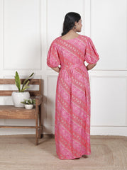 Regular Size Pink Floral Print Flared Maternity Gown-1400010