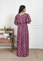 Regular Size Purple Floral Print Flared Maternity Gown-1400013