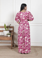 Regular Size Purple Floral Print Flared Maternity Gown-1400014
