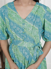 Regular Size Turquoise Floral Print Flared Maternity Gown-1400015