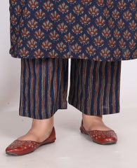 Plus Size Dark Blue Cotton Printed Kurta Pant Set with Dupatta-200005