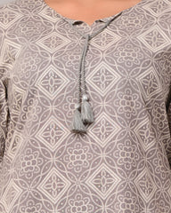 Plus Size Grey Cotton Print Straight Kurta-200024