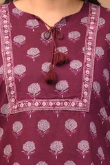 Plus Size Purple Cotton Printed Kurta Pant Set with Dupatta-200028