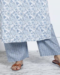Plus Size Grey Cotton Printed Kurta Pant Set with Dupatta-200044