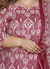 Plus Size Purple Cotton Printed Kurta Pant Set with Dupatta-200045