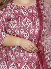 Plus Size Purple Cotton Printed Kurta Pant Set with Dupatta-200045