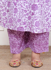 Plus Size Purple Cotton Printed Kurta Pant Set with Dupatta-200058