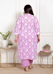 Plus Size Purple Cotton Printed Kurta Pant Set with Dupatta-200068