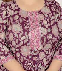 Plus Size Purple Cotton Printed Kurta Pant Set with Dupatta-200070