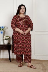 Plus Size Black Cotton Printed Kurta Pant Set with Dupatta-200076