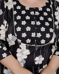 Plus Size Black Cotton Printed Kurta Pant Set with Dupatta-200083