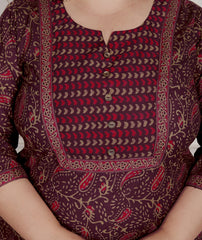 Plus Size Purple Cotton Printed Kurta Pant Set with Dupatta-200087