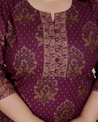 Plus Size Maroon Cotton Printed Kurta Pant Set with Dupatta-200088