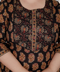 Plus Size Black Cotton Printed Kurta Pant Set with Dupatta-200089