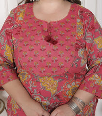 Plus Size Onion Cotton Printed Kurta Pant Set with Dupatta-200096