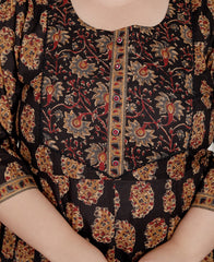 Plus Size Black Anarkali Cotton Printed Flared Kurta Pant Set with Dupatta-2100004