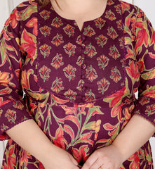 Plus Size Purple Anarkali Cotton Printed Flared Kurta Pant Set with Dupatta-210007