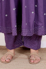 Plus Size Purple Anarkali Cotton Printed Flared Kurta Pant Set with Dupatta-210013